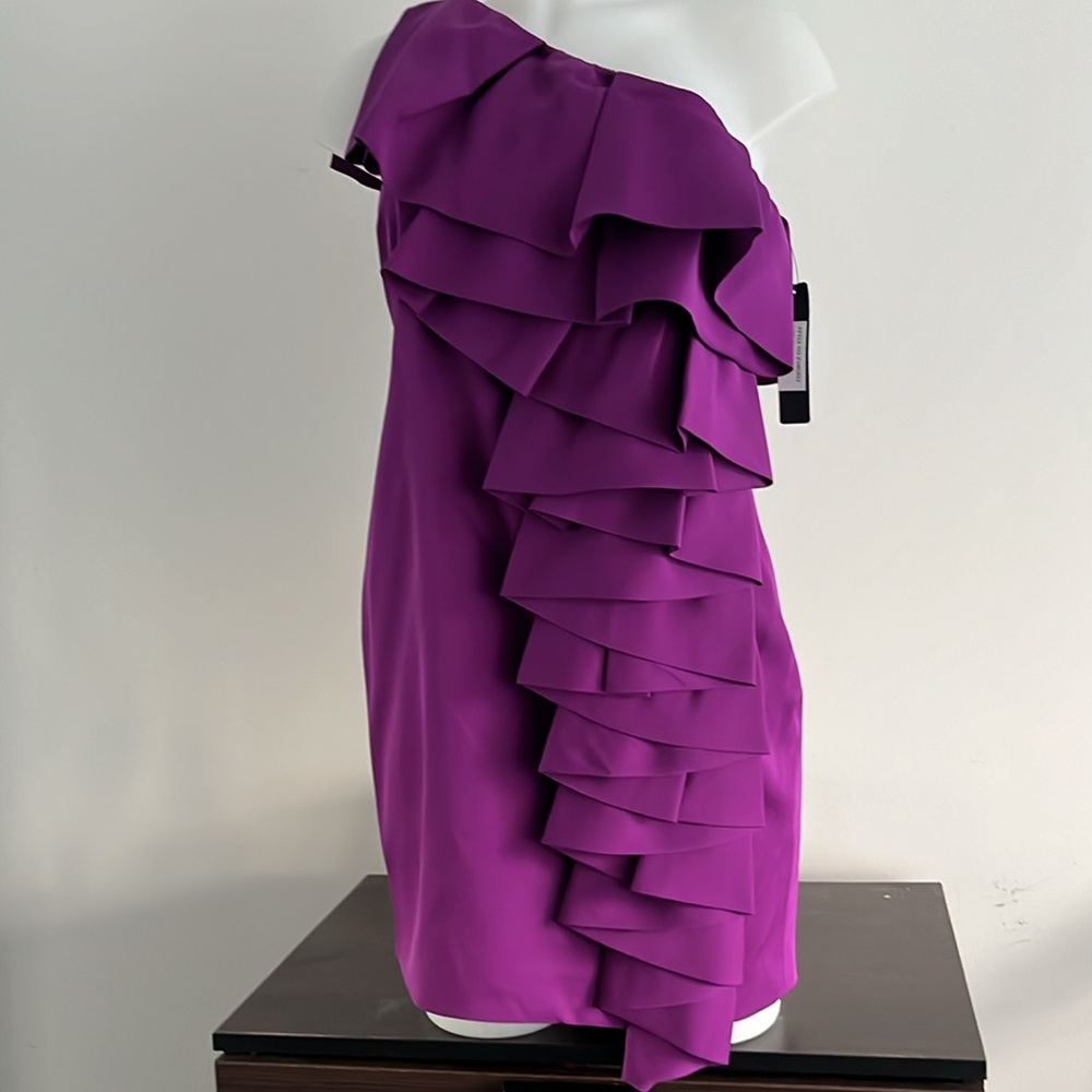 NEW 100% Silk Robert Rodriquez one shoulder purple cocktail Dress size small - Picture 2 of 10